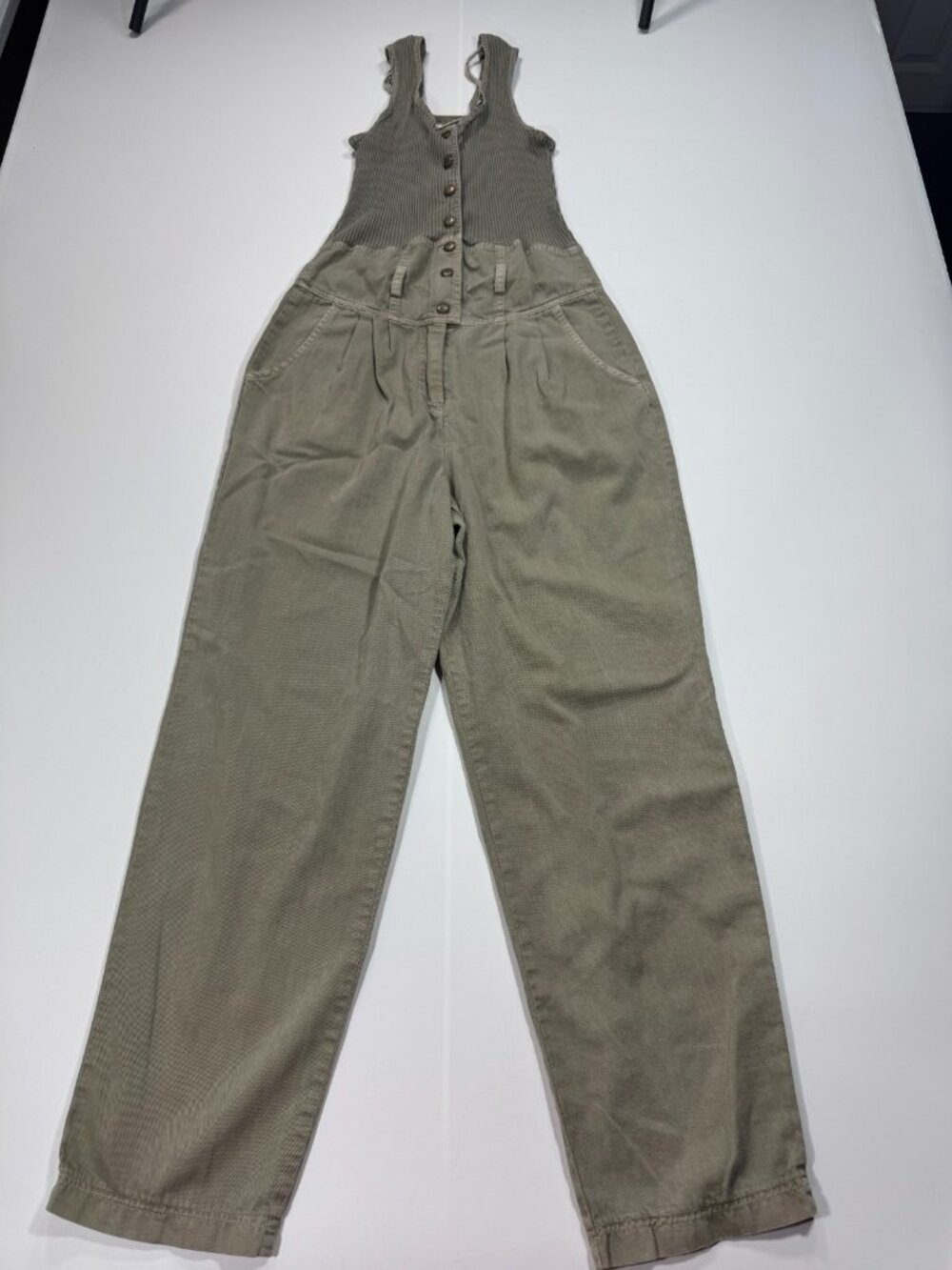 Vintage Nina Piccalino One-Piece Women's 6 Green Cotton Jumpsuit USA Ribbed Top